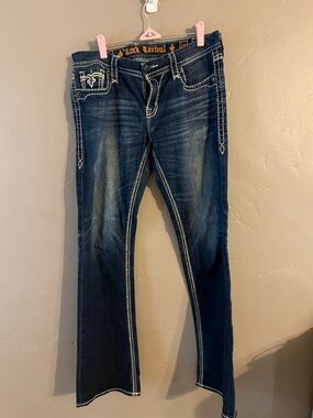 Rock Revival Indigo Bootcut Jeans with Contrast Stitching 29 LONG (29x35)